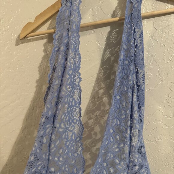 Fredericks of Hollywood Baby Blue Sheer Lace Plunging V Neck Teddy Lingerie - Picture 5 of 10